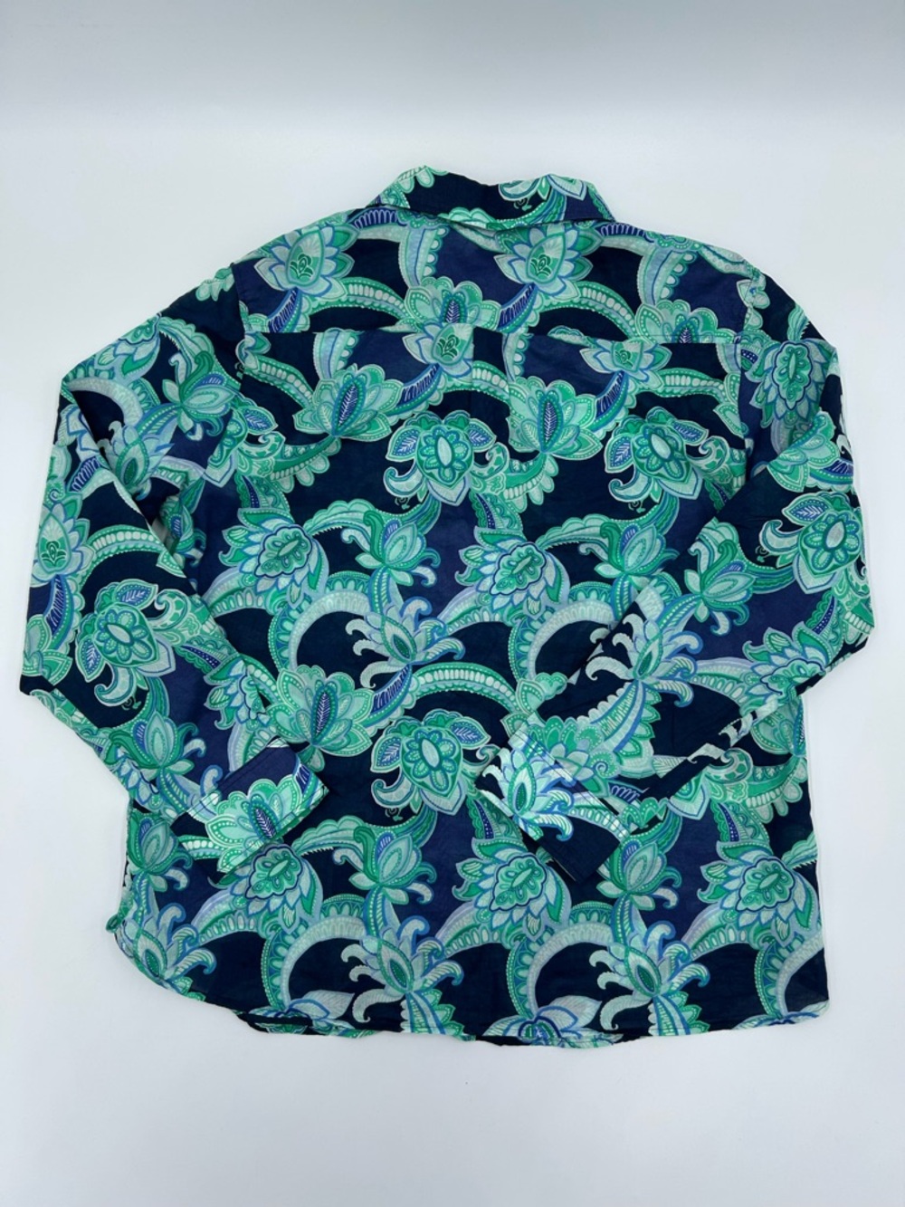 Talbots Navy and Mint Floral Paisley Button-Down Top LP - Picture 7 of 7